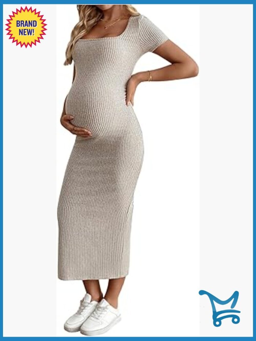Maternity Bodycon Maxi Dress Square Neck Short Sleeve